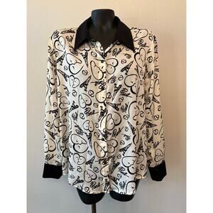 Catherine Malandrino Blouse Paris Love Whimsical button down collared L/S Sz XL